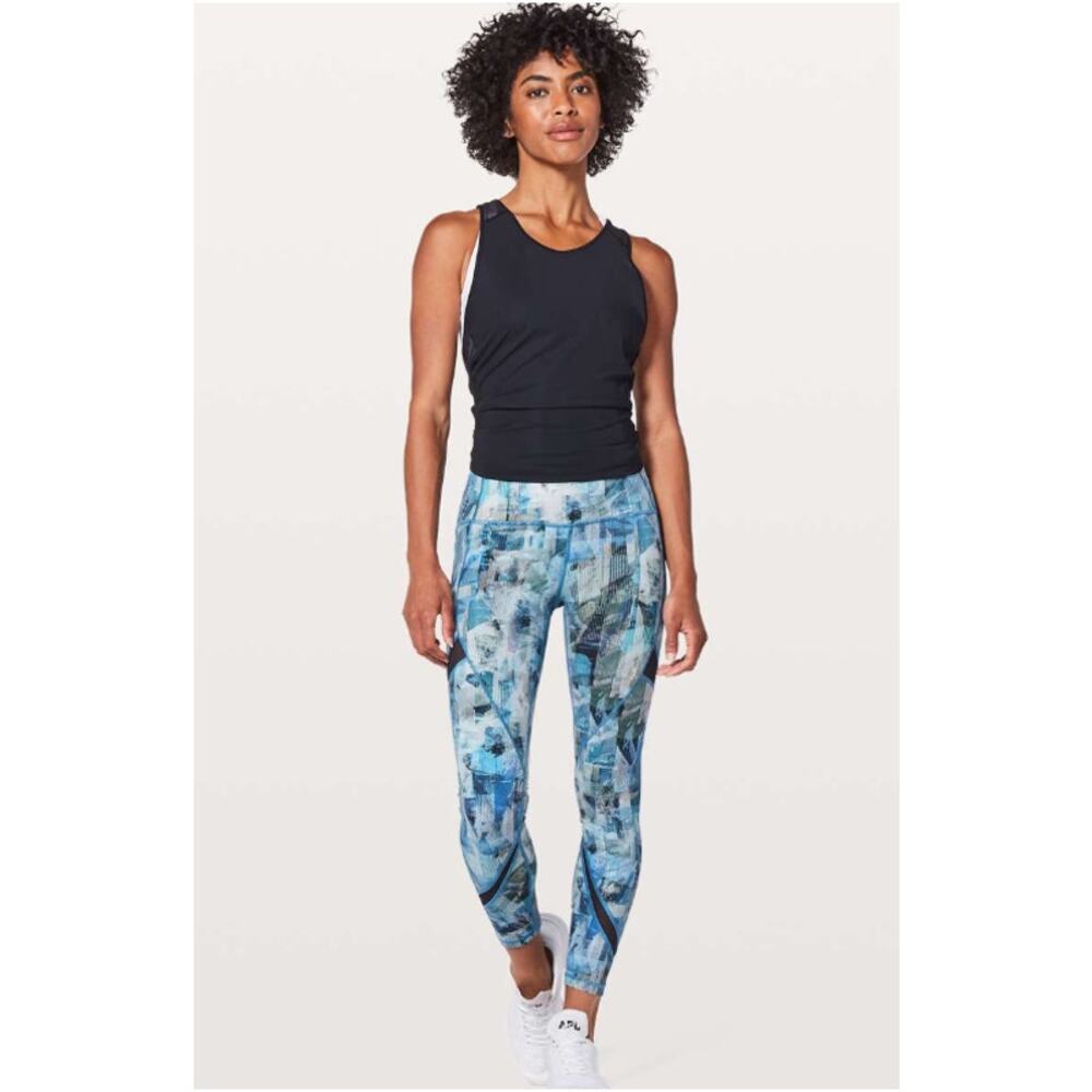 Lululemon On Pace Legging 7/8 25” Blue Mesh Nulux Run Leggings Women US 4